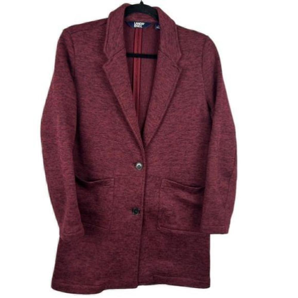 Lands' End Longline Two Buttons Fleece Blazer Large Burgundy